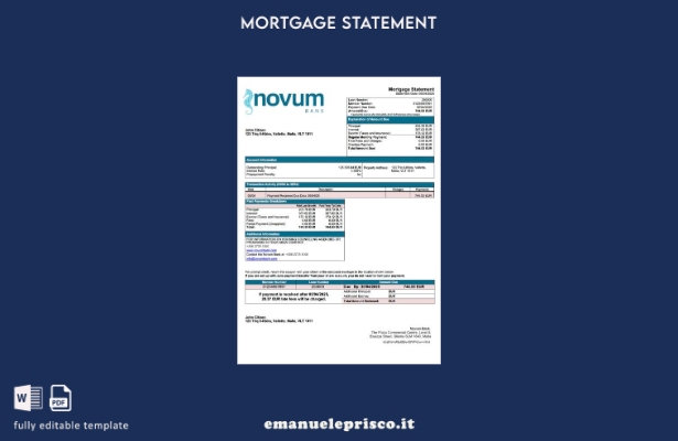 stile verificato Estratto conto ipotecario Malta Novum Bank Modello Word e model